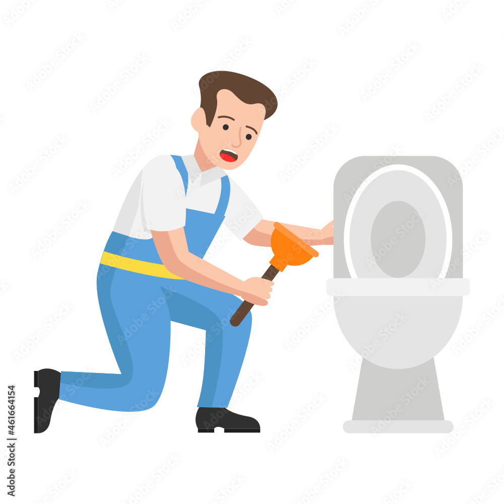 Plumber Holding a Plunger Concept, worker repairs toilet tank or Commode Vector Icon Design, Plumber equipment Symbol, Handyman Service Works Sign, Sanitary technician Stock illustration Plumber Holding a Plunger Concept, worker repairs toilet tank or Commode Vector Icon Design, Plumber equipment Symbol, Handyman Service Works Sign, Sanitary technician Stock illustration