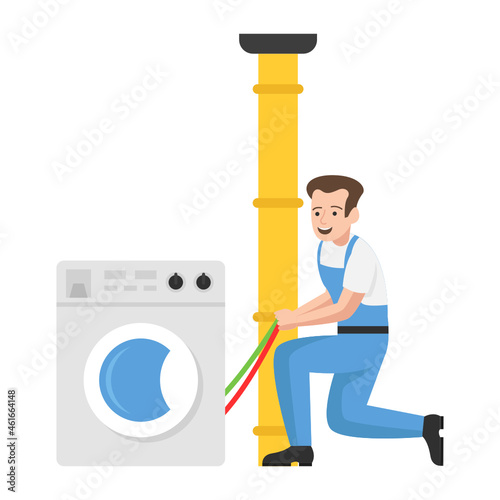 Handyman makes house repair works Concept, Automatic Washing Machine Drainge Repair Vector Icon Design, Plumber equipment Symbol, Handyman Service Works Sign, Sanitary technician Stock illustration photo