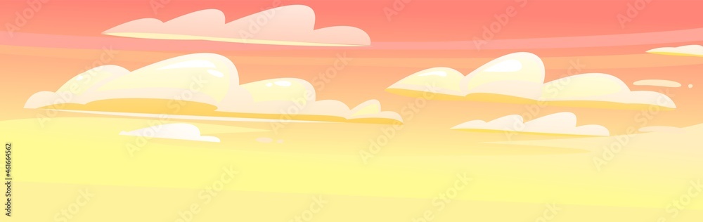 Morning or evening sky clouds background. Illustration in cartoon style flat design. Heavenly atmosphere. Vector