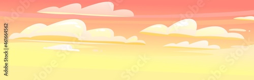 Morning or evening sky clouds background. Illustration in cartoon style flat design. Heavenly atmosphere. Vector