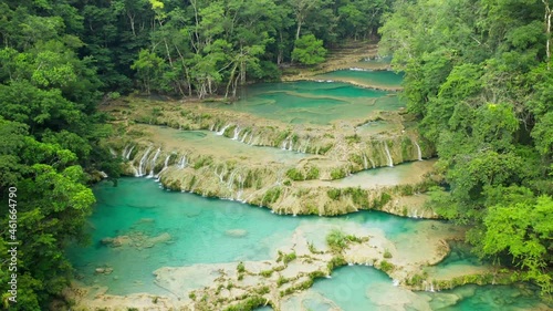 An aerial 4K footage of the beautiful beautiful Semuc Champey Pool in Guatemala