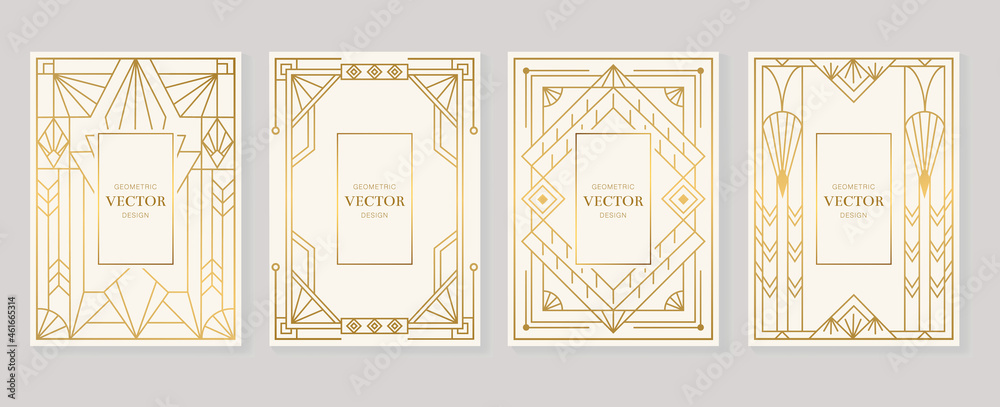 Gold and Luxury Invitation card design vector. Abstract geometry frame and Art deco pattern background. Use for wedding invitation, cover, VIP card, print, poster and wallpaper. Vector illustration.