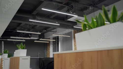 Empty office with pc and monitors 4K. Shot with movement
