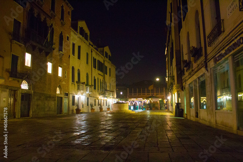 Venice, Italy, January 28, 2020 evocative image of the Campo Santa Sofia at night © massimo