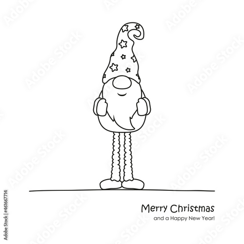 cute christmas dwarf cartoon for coloring book