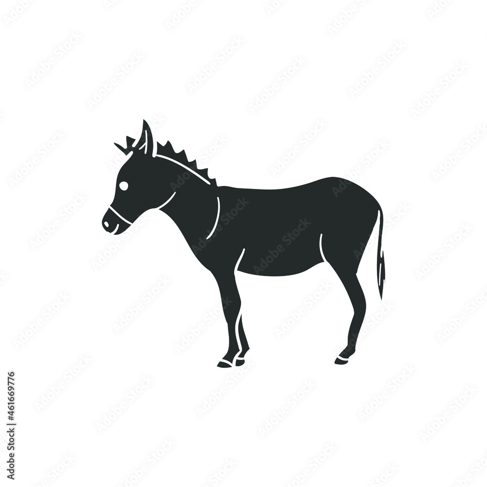 Donkey Icon Silhouette Illustration. Farm Animal Vector Graphic Pictogram Symbol Clip Art. Doodle Sketch Black Sign.