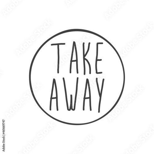 Logotipo con texto Take Away en silueta de círculo con lineas en color gris