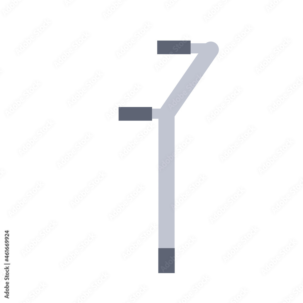 Metal crutch. Disabled person stick. Rehabilitation after injury. Problems with walking. Flat design Metal crutch. Disabled person stick. Rehabilitation after injury. Problems with walking. Flat design