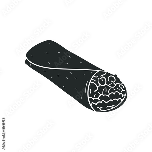 Burrito Icon Silhouette Illustration. Mexican Food Vector Graphic Pictogram Symbol Clip Art. Doodle Sketch Black Sign.