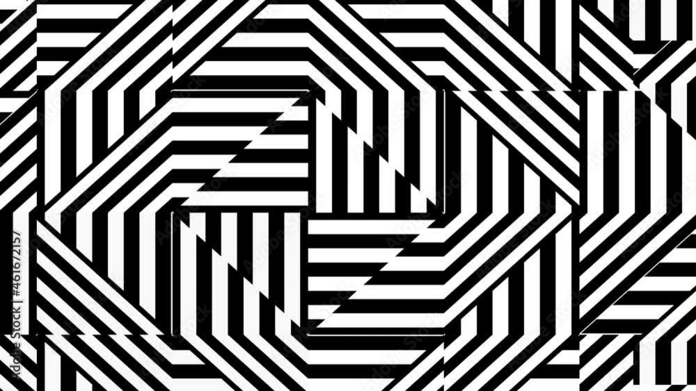 black stripes located at different angles move symmetrically. striped background. black stripes located at different angles move symmetrically. striped background.