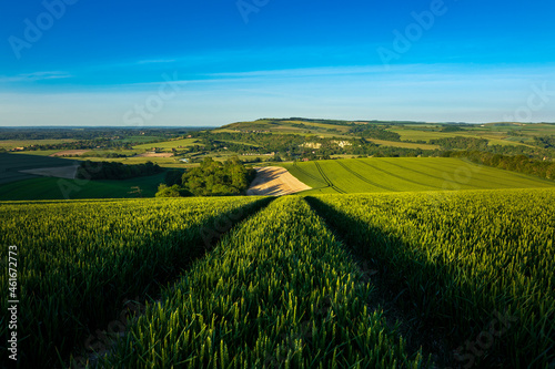 View across Amberley on the South Downs Way, West Sussex, England.
