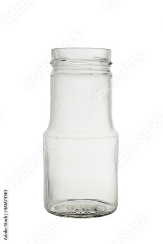 Empty open glass jar for coffee and other products and food. Isolated on a white background, close-up