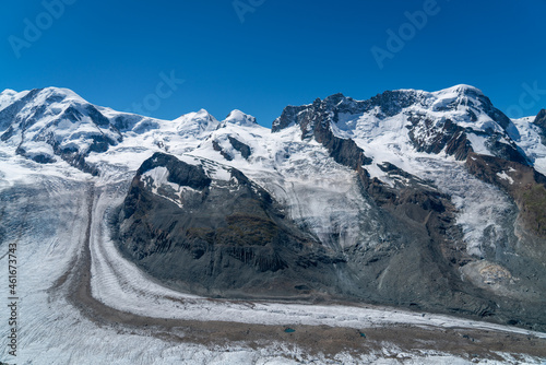 Bird view on Swiss Alps glacier 