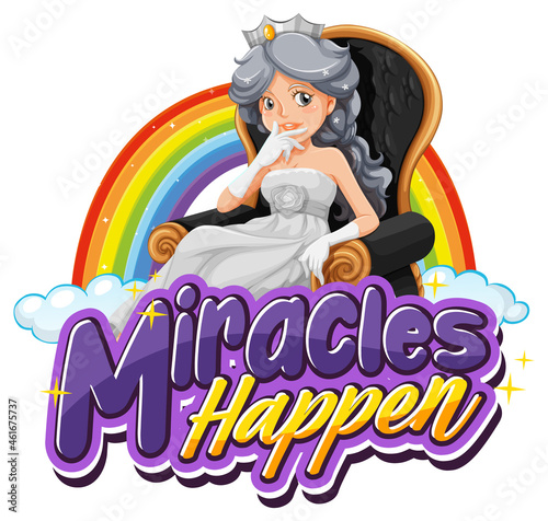 Miracles Happens font typography with a beautiful princess character