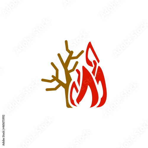 icon of trees in flames, forest fires, drought, vector illustration