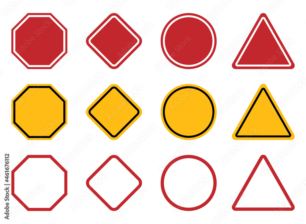 danger or roadsign blank signs, empty red and yellow caution sign set danger or roadsign blank signs, empty red and yellow caution sign set