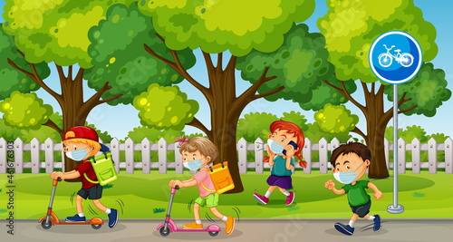 Children wearing mask at the park