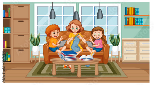 Children learning from home on electronic device