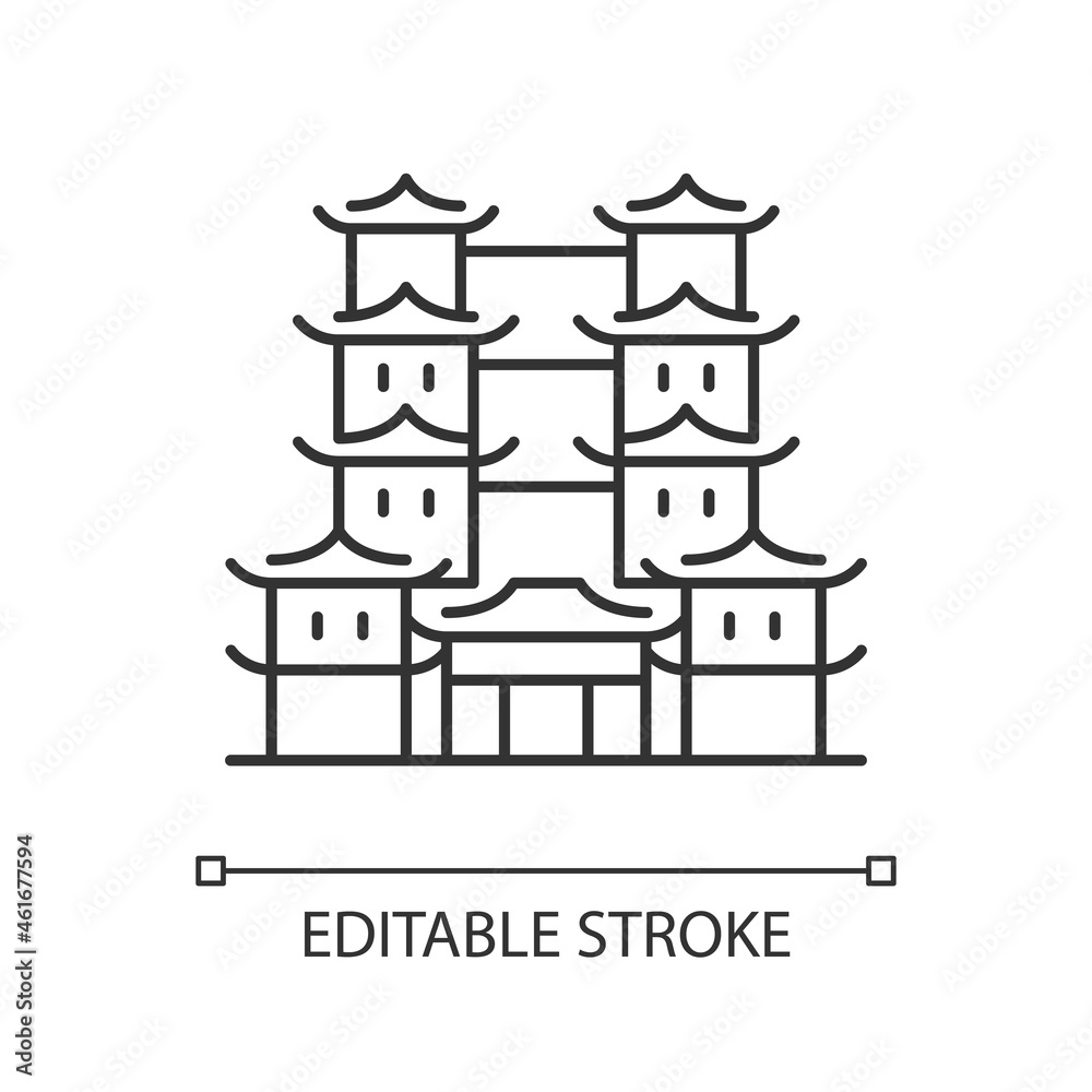 Tooth relic temple linear icon. Spiritual hub for Buddhists. Southern ...