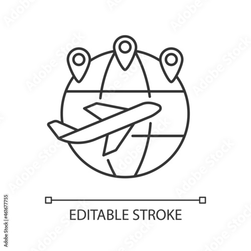 Excellent connectivity linear icon. Changi airport. Flights to international destinations. Thin line customizable illustration. Contour symbol. Vector isolated outline drawing. Editable stroke