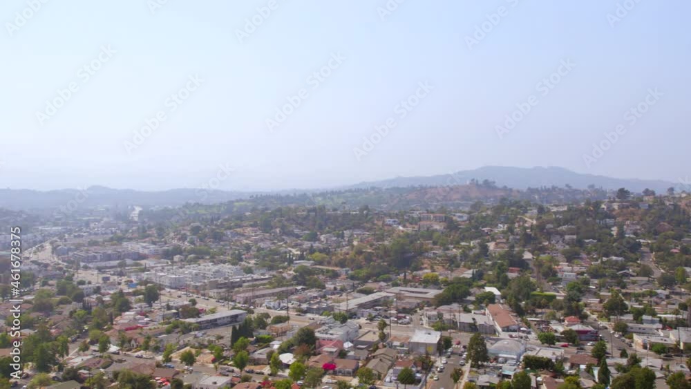 Panoramic aerial view of Eagle Rock in Los Angeles, California on a beautiful summer day. Panoramic aerial view of Eagle Rock in Los Angeles, California on a beautiful summer day.