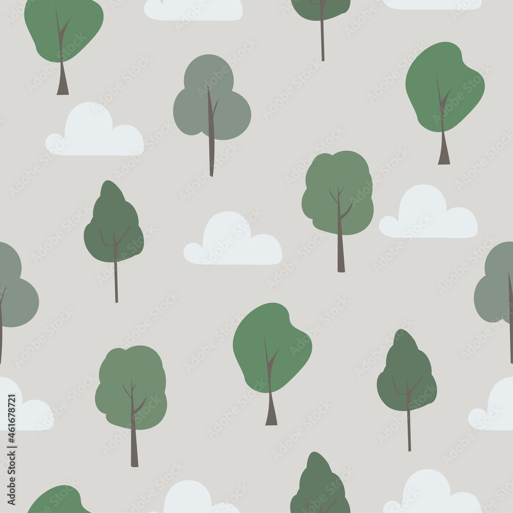Vector seamless pattern with trees.