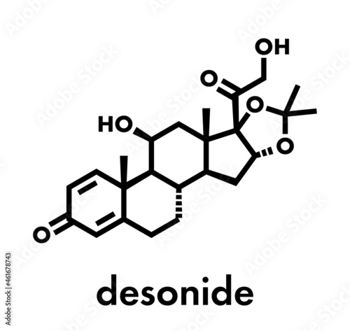Desonide topical corticosteroid drug molecule. Skeletal formula.