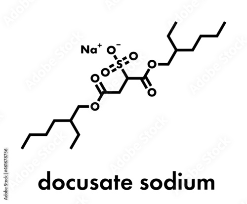 Docusate sodium  dioctyl sodium sulfosuccinate  stool softener drug molecule  laxative . Skeletal formula.