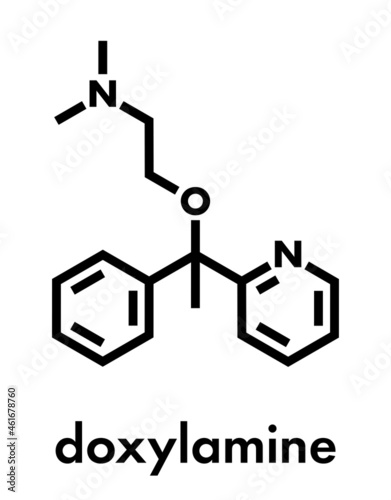 Doxylamine antihistamine drug molecule. Also used as over-the-counter (OTC) sedative. Skeletal formula. photo