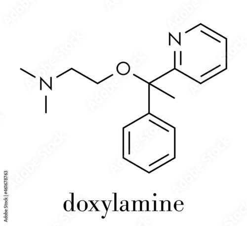 Doxylamine antihistamine drug molecule. Also used as over-the-counter (OTC) sedative. Skeletal formula. photo