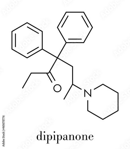 Dipipanone opioid analgesic drug molecule. Skeletal formula.