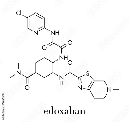 Edoxaban anticoagulant drug molecule (direct FXa inhibitor). Skeletal formula.