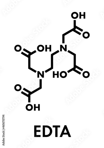 Edetate (EDTA) drug molecule. Medically used in chelation therapy to treat metal poisoning (mercury, lead). Skeletal formula.