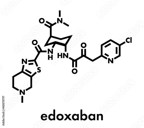 Edoxaban anticoagulant drug molecule (direct FXa inhibitor). Skeletal formula.