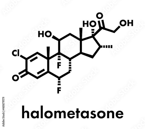 Halometasone topical corticosteroid drug molecule. Skeletal formula.