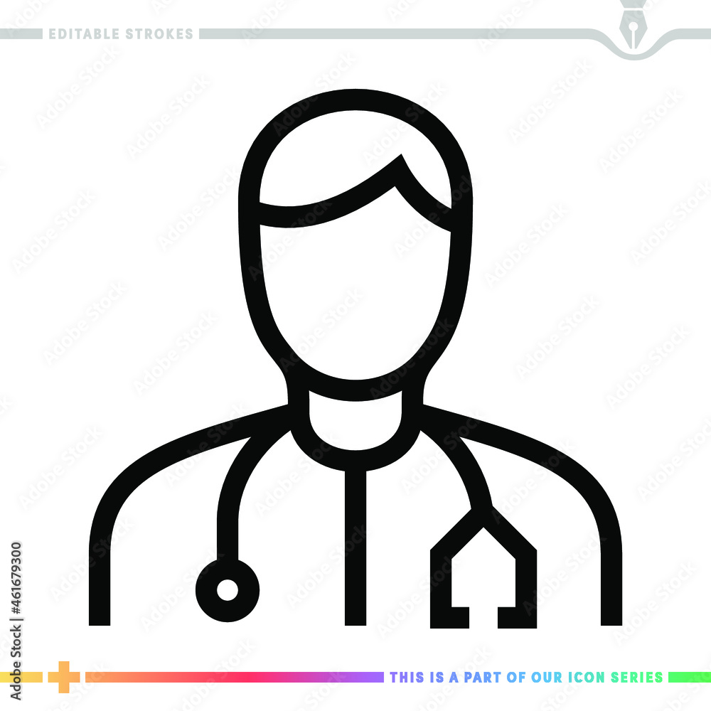 Editable line icon of doctor diagnostics as a customizable black stroke eps vector graphic. Editable line icon of doctor diagnostics as a customizable black stroke eps vector graphic.