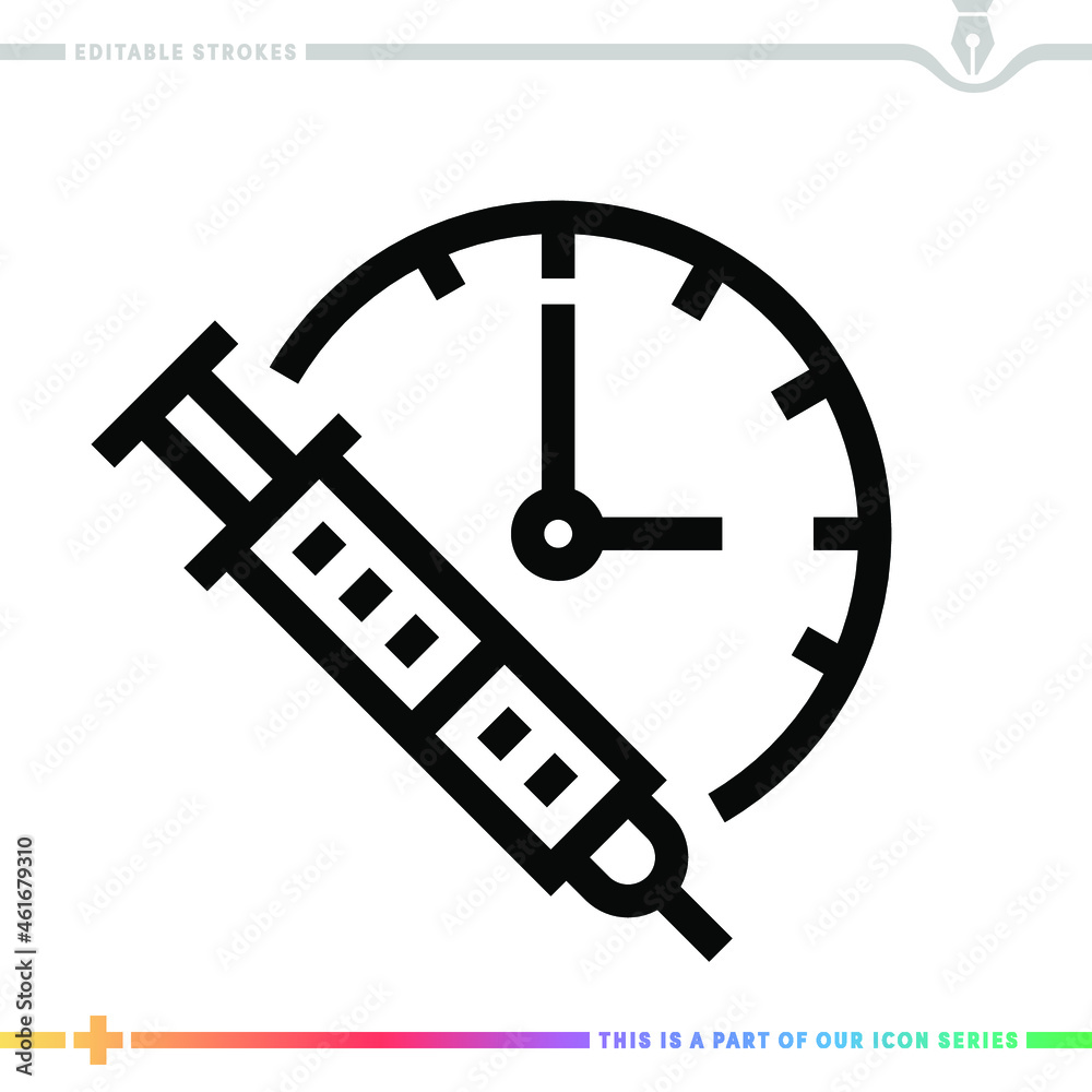 Editable line icon of vaccine requirement as a customizable black stroke eps vector graphic. Editable line icon of vaccine requirement as a customizable black stroke eps vector graphic.