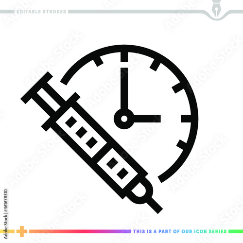Editable line icon of vaccine requirement as a customizable black stroke eps vector graphic.