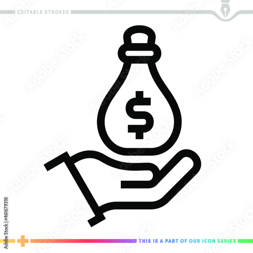 Editable line icon of charitable donations as a customizable black stroke eps vector graphic.