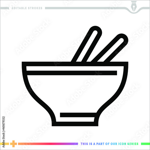 Editable line icon of salad bowl as a customizable black stroke eps vector graphic.