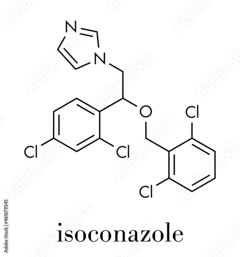 Isoconazole antifungal drug molecule. Skeletal formula.
