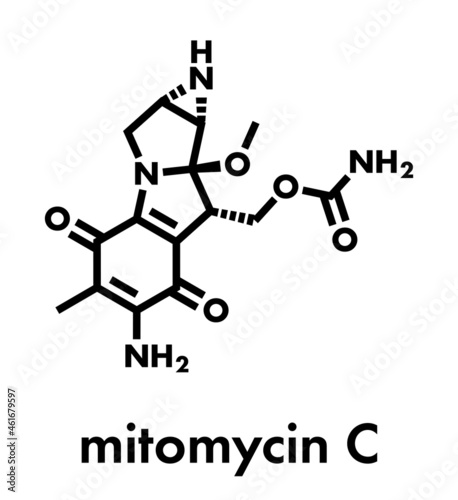 Mitomycin C cancer drug molecule. Skeletal formula.