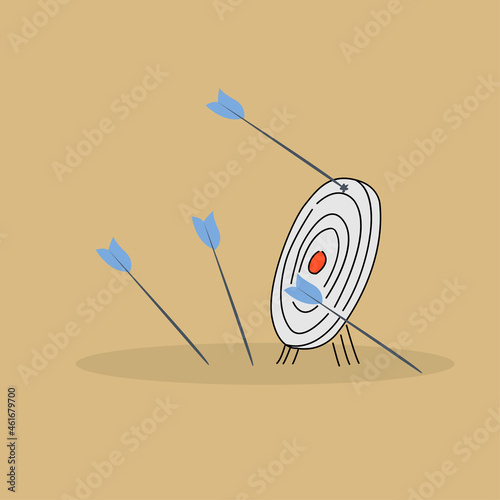 never hit the target, all the arrows did not reach the target, the target is not hit, vector illustration