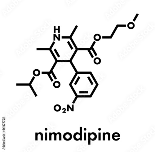 Nimodipine vasospasm drug molecule. Skeletal formula. photo