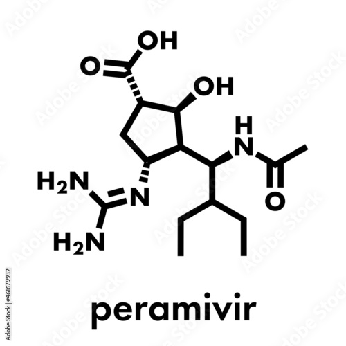 Peramivir influenza drug molecule (neuraminidase inhibitor). Skeletal formula.