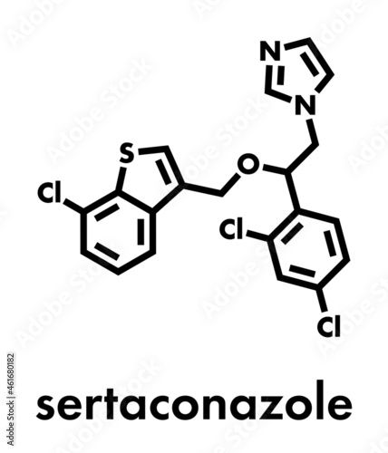 Sertaconazole antifungal drug molecule. Skeletal formula.
