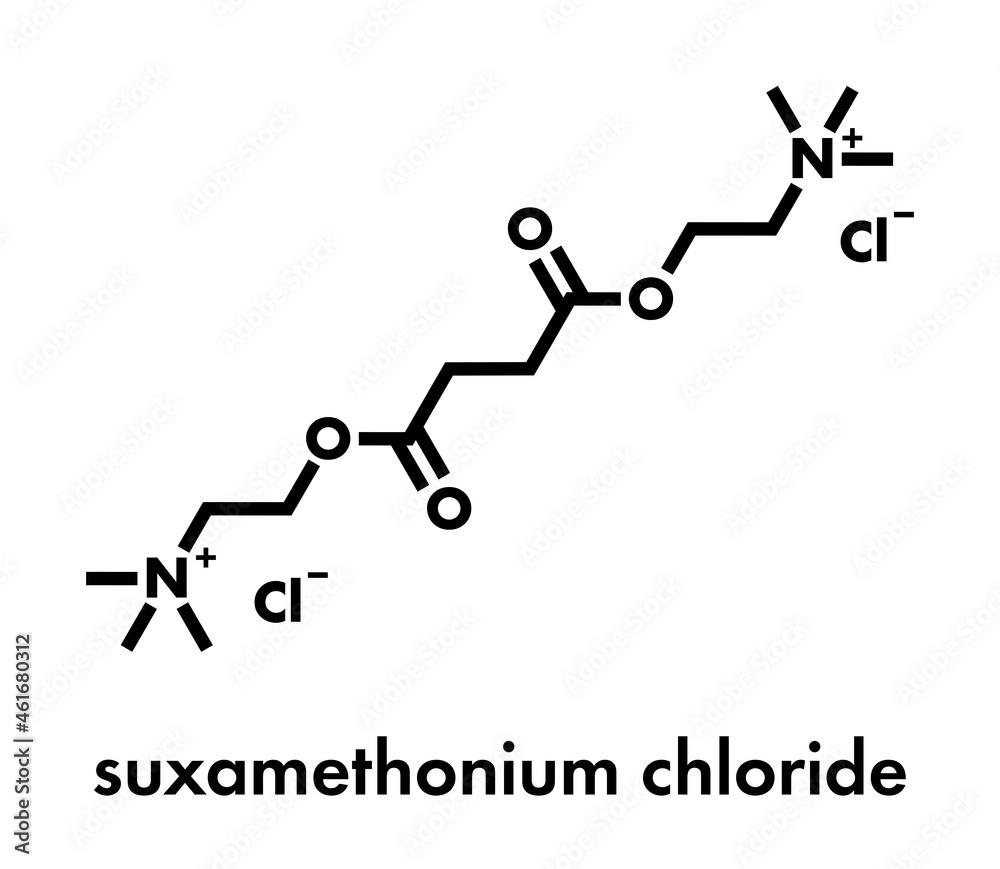Suxamethonium chloride (succinylcholine) muscle relaxant drug molecule. Skeletal formula.