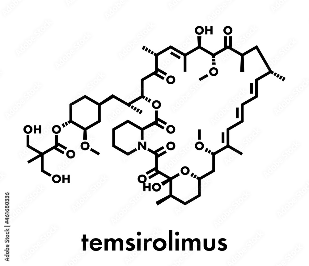 Fototapeta premium Temsirolimus cancer drug molecule. Prodrug of sirolimus (rapamycin). Skeletal formula.