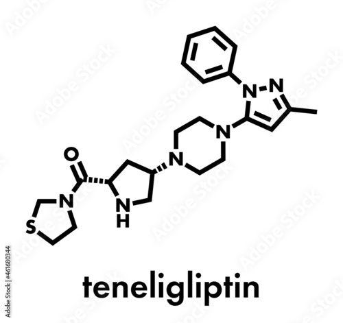 Teneligliptin diabetes drug molecule. Skeletal formula.