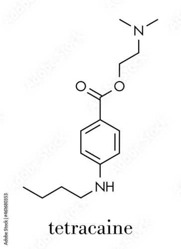 Tetracaine local anesthetic drug molecule. Skeletal formula.